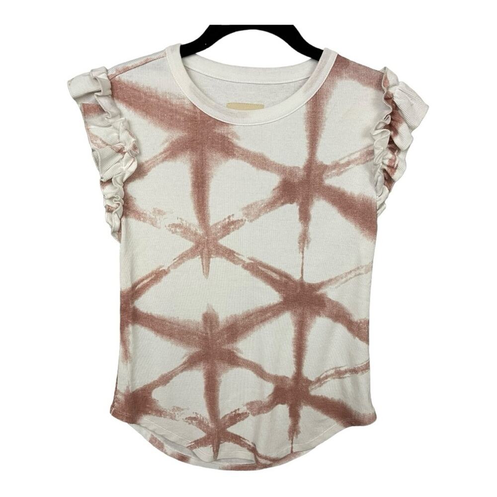 Chaser Sunburst Flutter Sleeve Ribbed Top in Mauve and White Size S‎ NWOT